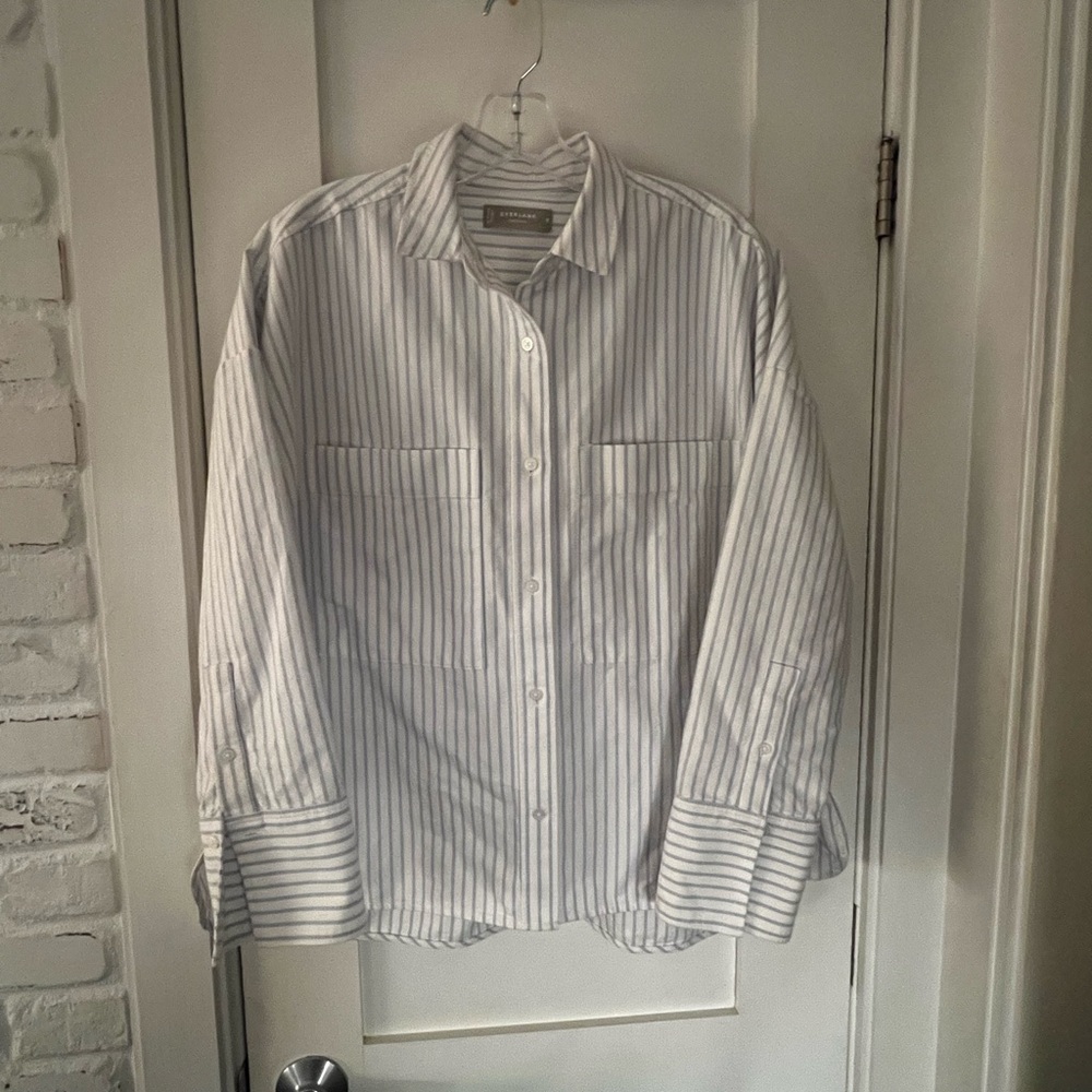 Everlane ladies Blue and White Striped Oxford Shirt